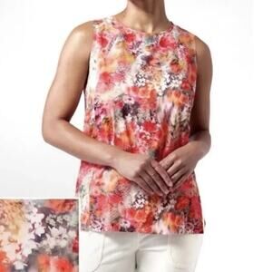 Athleta Refined Zephyr Tank Shirt Renewed Bloom Floral Spring Pink Print Size S